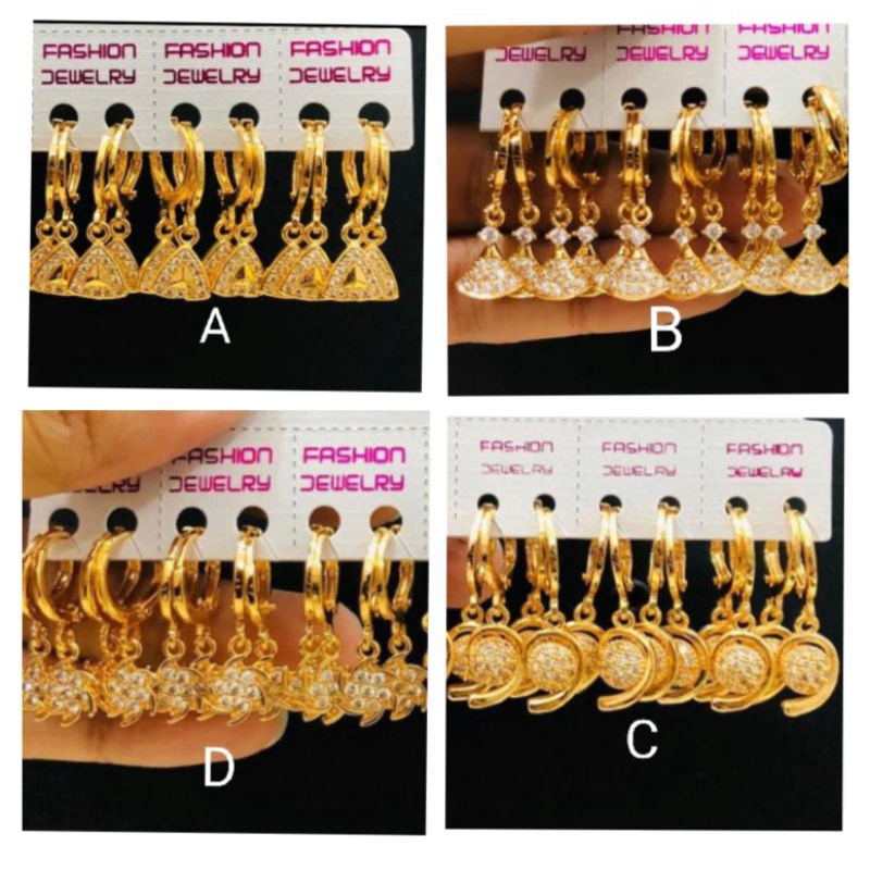 RA071. Grosir 12 pasang Anting xuping wanita lapis emas dgn mata zircon