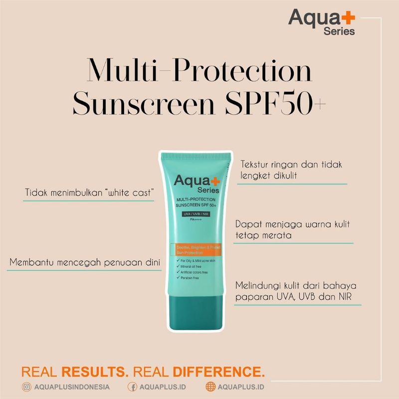 Jual AQUA+ SERIES - MULTI-PROTECTION SUNSCREEN SPF 50+ (50ML) | Shopee ...