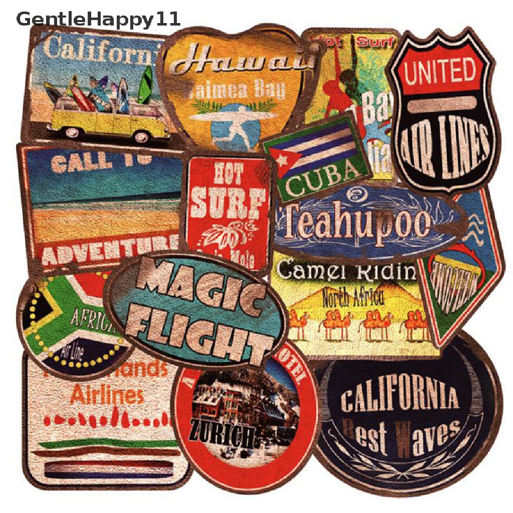 Gentlehappy 36Pcs / Set Stiker Retro Motif Pantai / Surfing / Laptop / Skateboard / Koper / Gitar Tahan Air Untuk Dekorasi