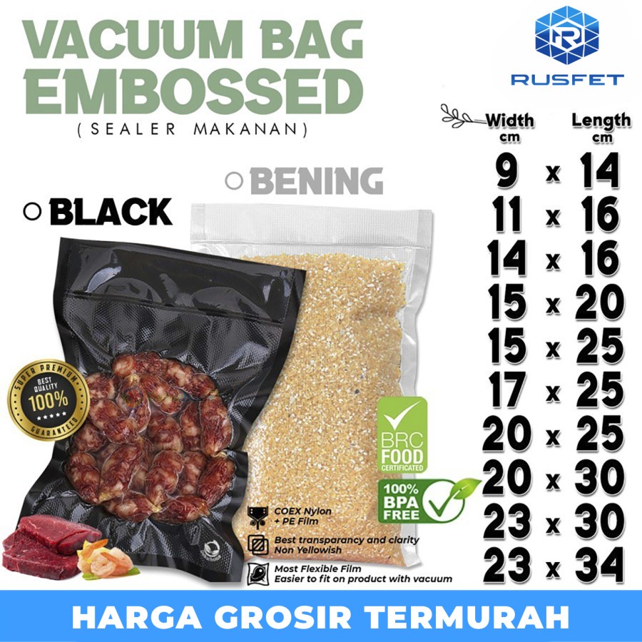 Plastik Vacuum BENING HITAM EMBOSS BAG Vakum Embossed DELKOCHOICE