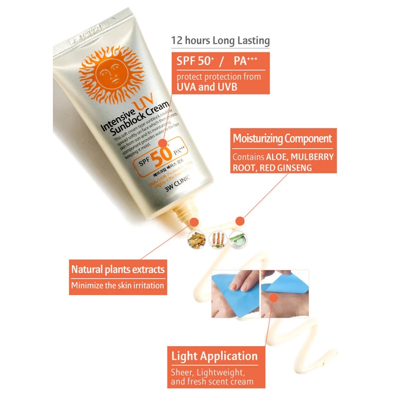 3W Clinic Intensive UV Sun Block Cream SPF 50+ PA+++ 70ml