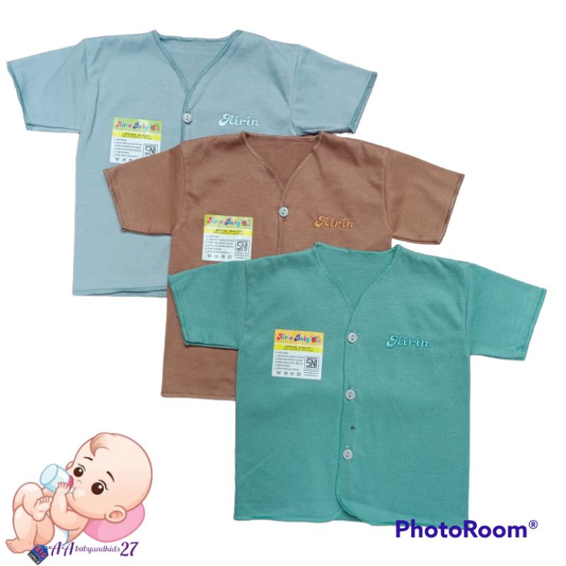 Airin 3PC Baju Bayi Lengan Pendek Polos Bordir Usia Newborn Bahan Nyaman Berkualitas