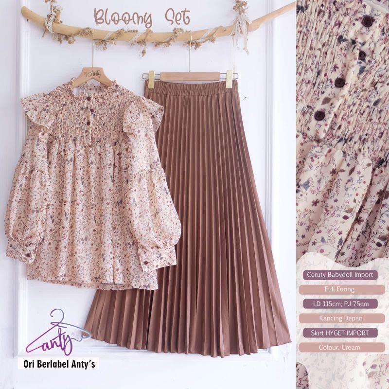 GS / BLOOMY SET / SETELAN ROK PLISKET+ TUNIK / SETELAN WANITA / OOTD SELEBGRAM