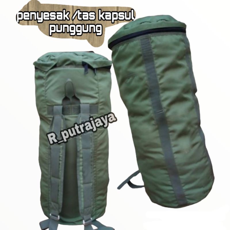 TAS PUNGGUNG JUMBO ARMY/tas kapsul DUFFLE BAG HIJAU ARMY/tas pulsak kapsul TNI / penyesak /outdoor