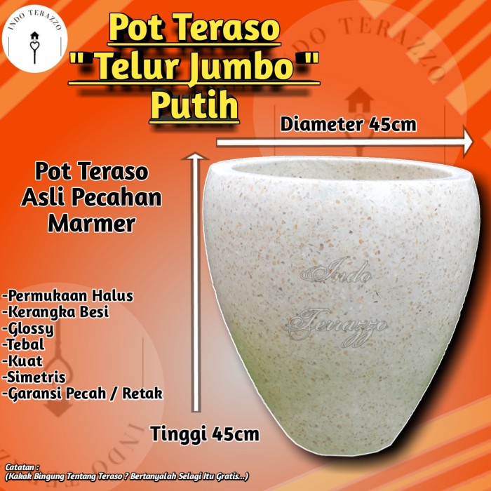 INDO TERAZZO POT BUNGA KERAMIK AIR TANAMAN TERASO MARMER TIPE TELUR T45 - POT KERAMIK BESAR TERASO M