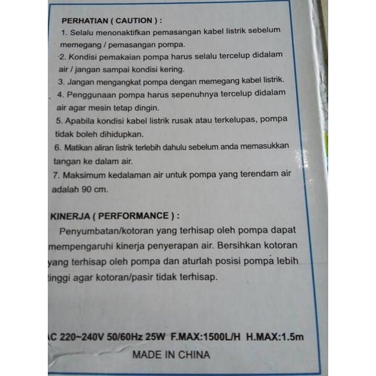 pompa aquarium amara aa 1600/pompa celup amara aa 1600