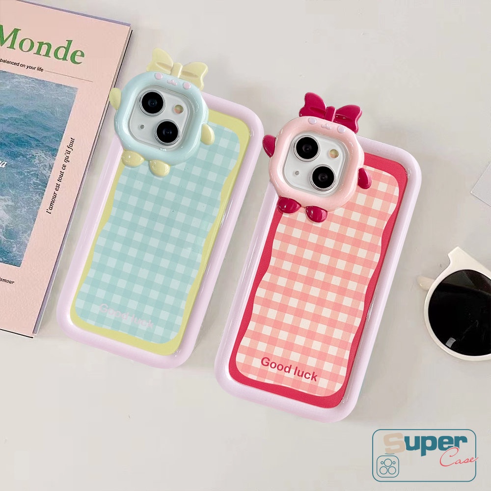 Case Samsung A04 A14 A23 A12 A13 A04s A32 A31 A53 A30s A11 A50 A50s A04E A03 A73 A51 A52 A02s A52s A22 A33 A53 A21s A71 Ins Colorful Lattice 3D Bow Monster Lensa Kartun Soft Cover