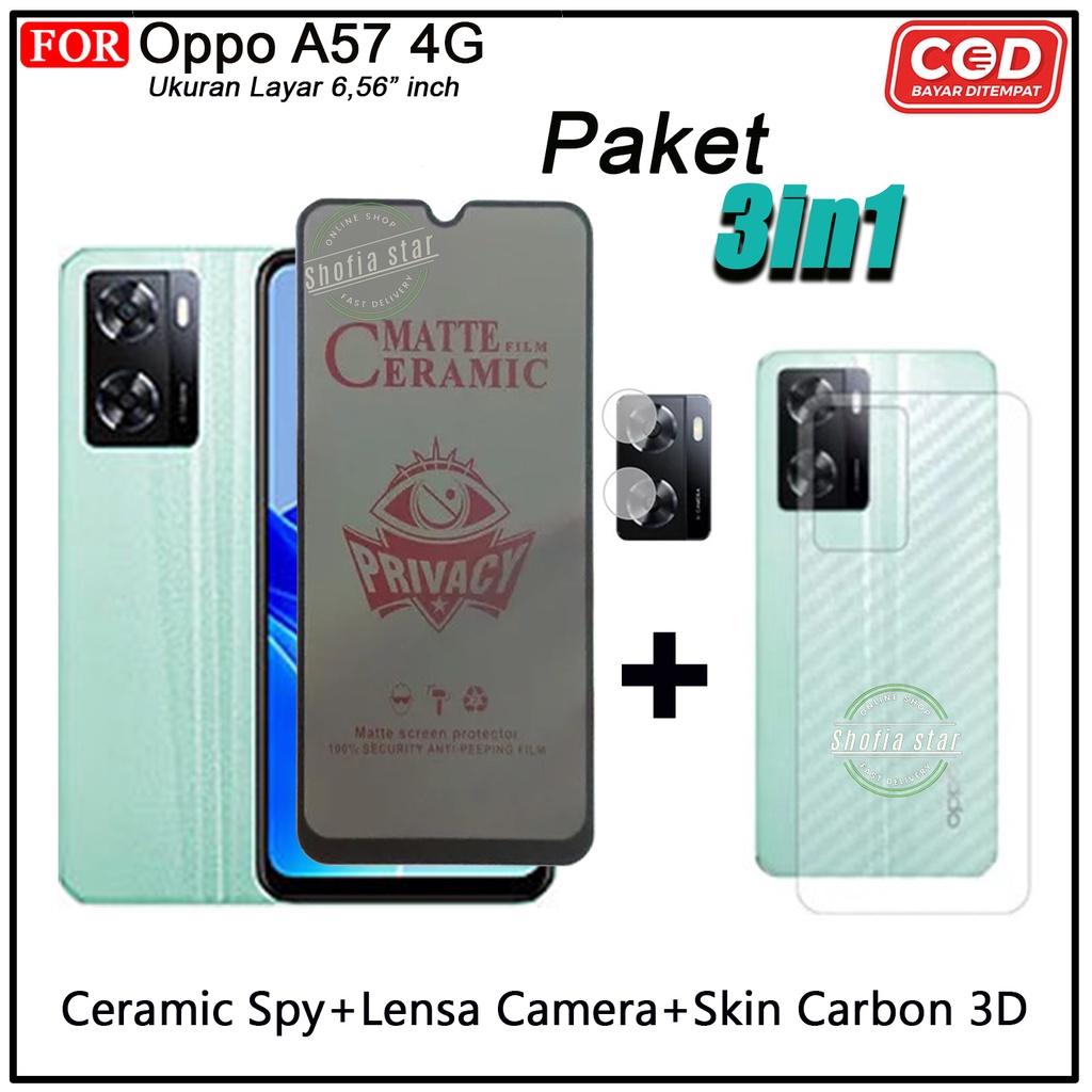 PAKET 3IN1 Tempered Glass Ceramic Privacy Matte Oppo A57 4G A57s A33 5G A53 5G A53s 5G A54 A96 A95 4G/5G A74 4G/5G A16 Anti Spy Premium Full Cover