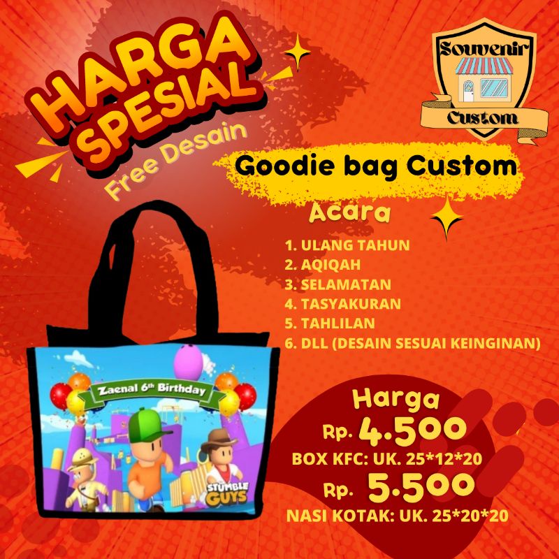 

Tas Goodie bag Custom Nama Foto Tulisan Souvenir Untuk Ulang Tahun Aqiqah Harga Murah