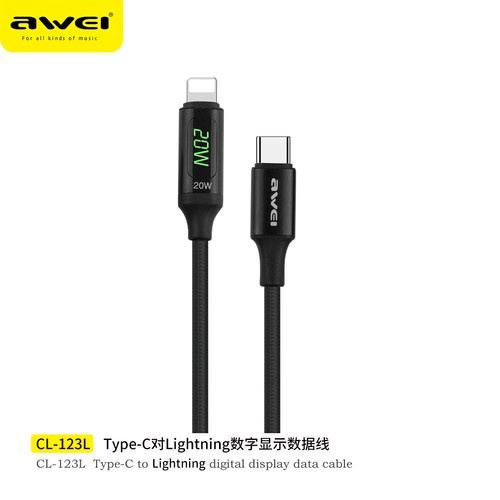 Kabel Charger AWEI Type-C to Lightning Digital Display Data Cable CL-123L