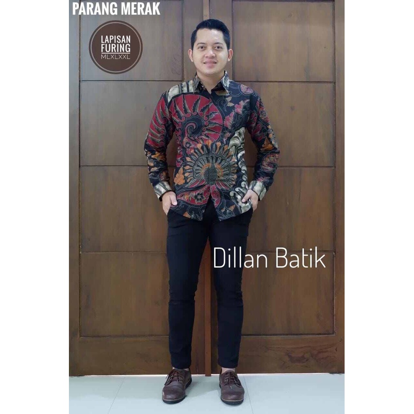 Batik pria terbaru full furing warna merah bahan katun halus premium motif batik pria kekinian / kemeja batik pria lengan panjang kasual / batik kerja pria terbaru / batik pria untuk pesta warna merah MERAK MERAH