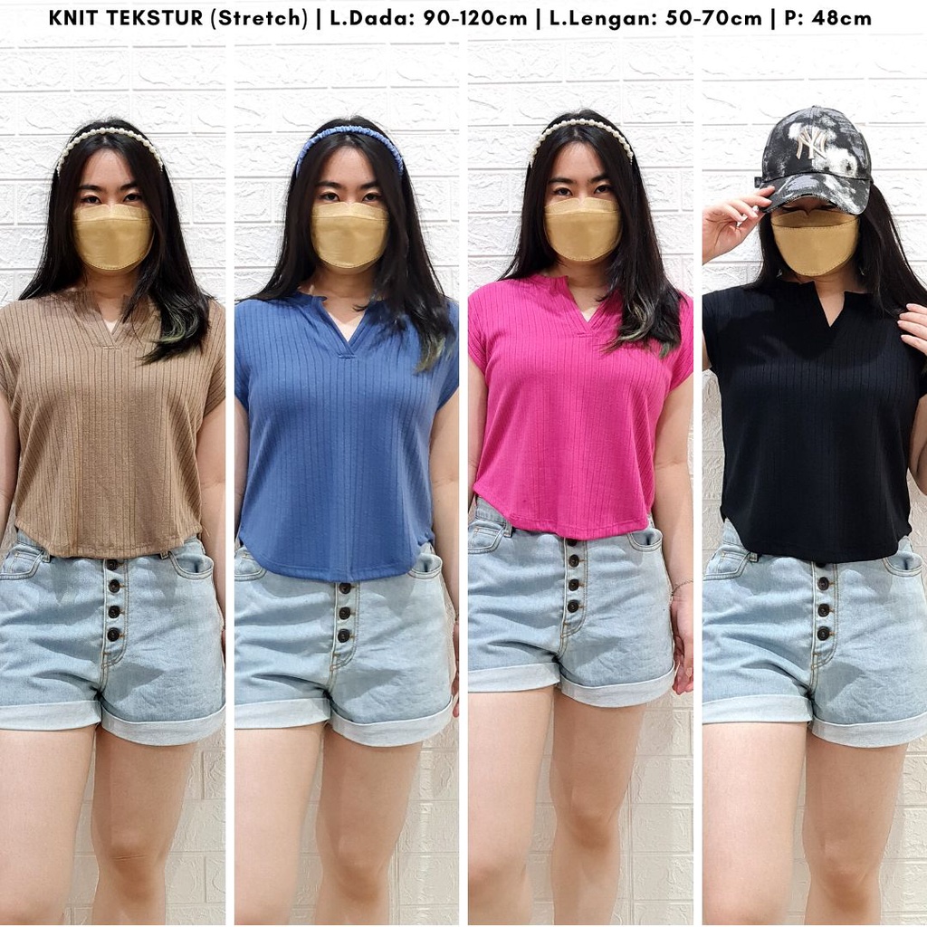 4528 ravishi vee knit top atasan wanita | atasan wanita rajut santai polos