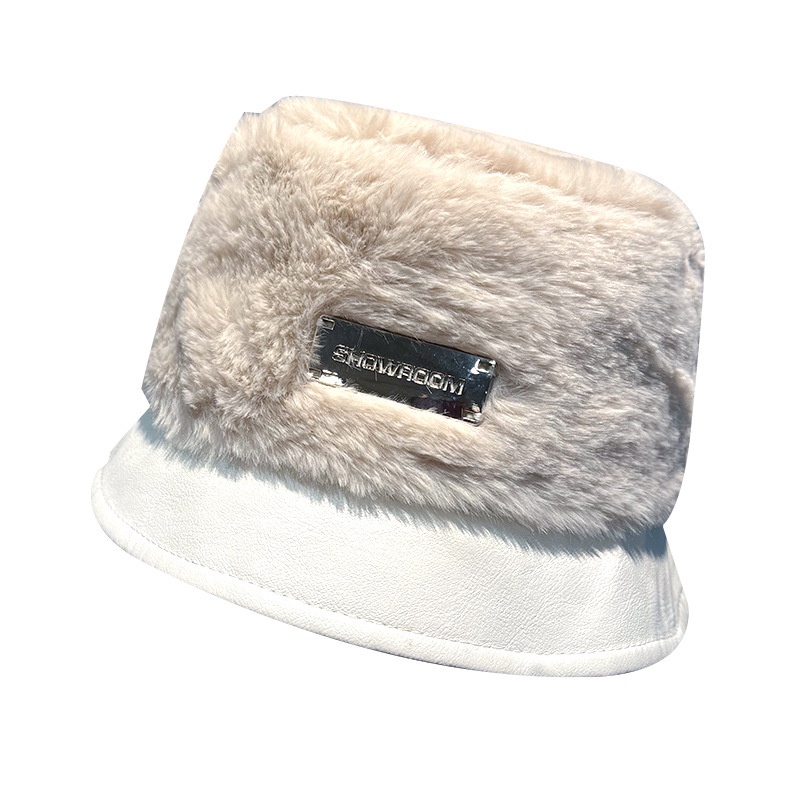 Topi Nelayan Bahan Kulit PU Plush fleece Hangat