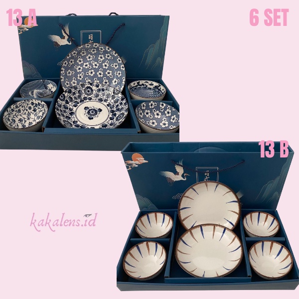 Souvenir mangkuk piring set peralatan makan porselen biru dan putih bermutu tinggi mangkuk piring ke