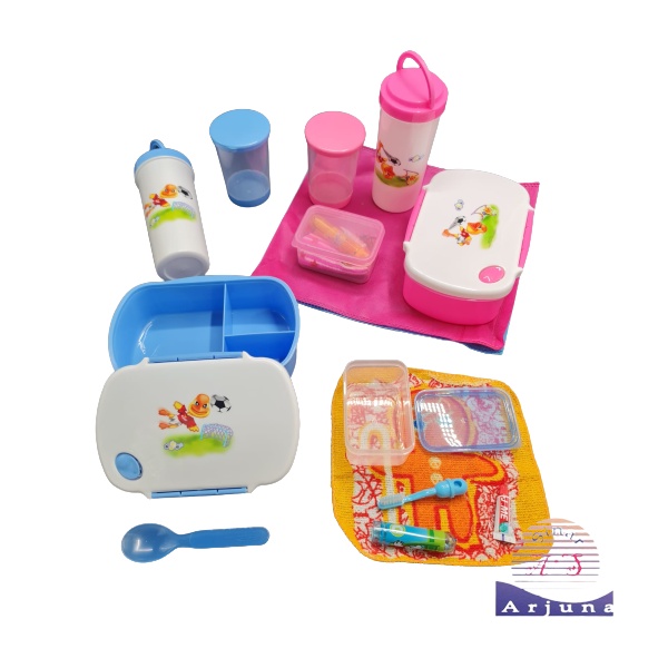 KOTAK BEKAL ANAK SET / LUNCH BOX SET PRAKTIS ANTI RIBET/ FREE BOTOL DAN SIKAT GIGI