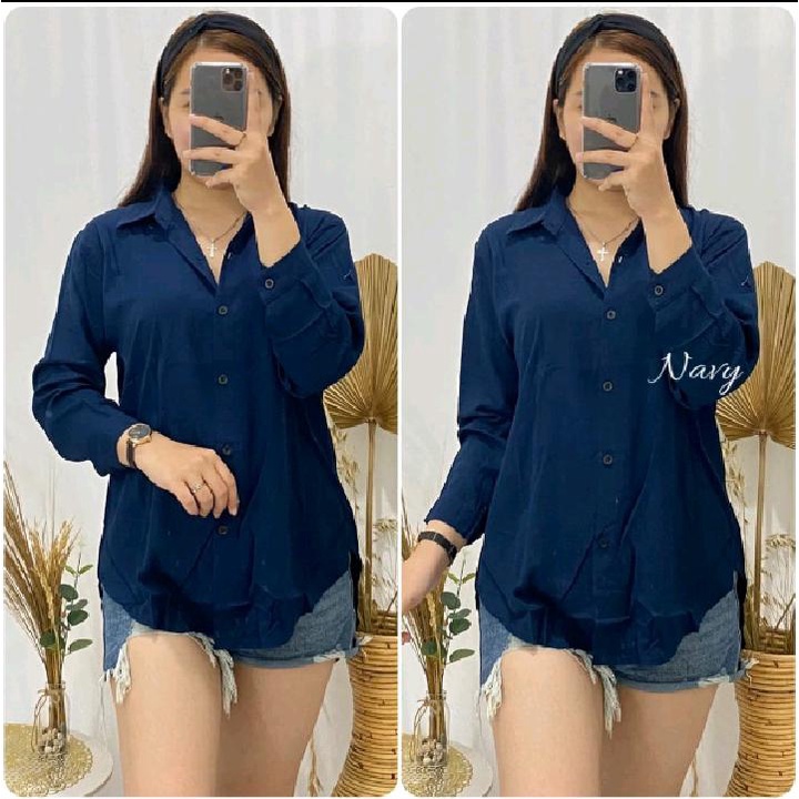 Kemeja Basic ceinkle Botega Atasan Blouse Polos Wanita Kasual Kantor Kerja Ospek Formal