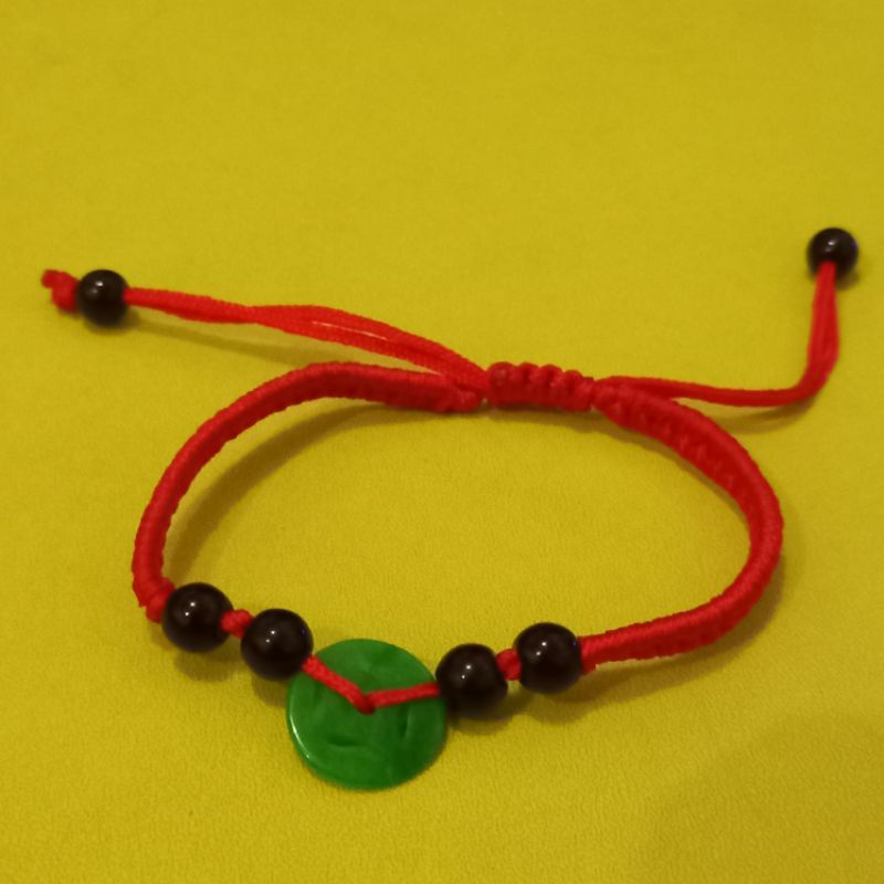 gelang rejeki tali merah coin giok hijau