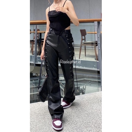 Celana Kulit Wanita Lace up Pants by Riseleather.id