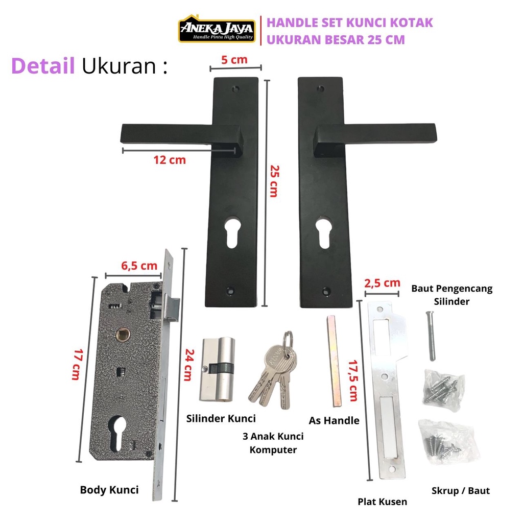Handle Set Kunci Hitam Gaya Eropa Ukuran Besar 25 cm Gagang Pintu Rumah Hitam Stainlees Steel Tarikan Pegangan