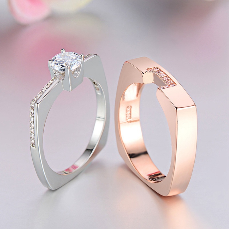 Fancyqube 1 Pasang Cincin Lapis S925 Model Terbuka Aksen Moonstone Princess Knight Untuk Pasangan