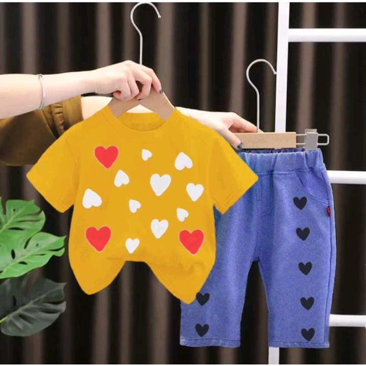 PROMO/SETELAN JEANS ANAK TERBARU LOVE BISA PILIH WARNA 1-5 TAHUN