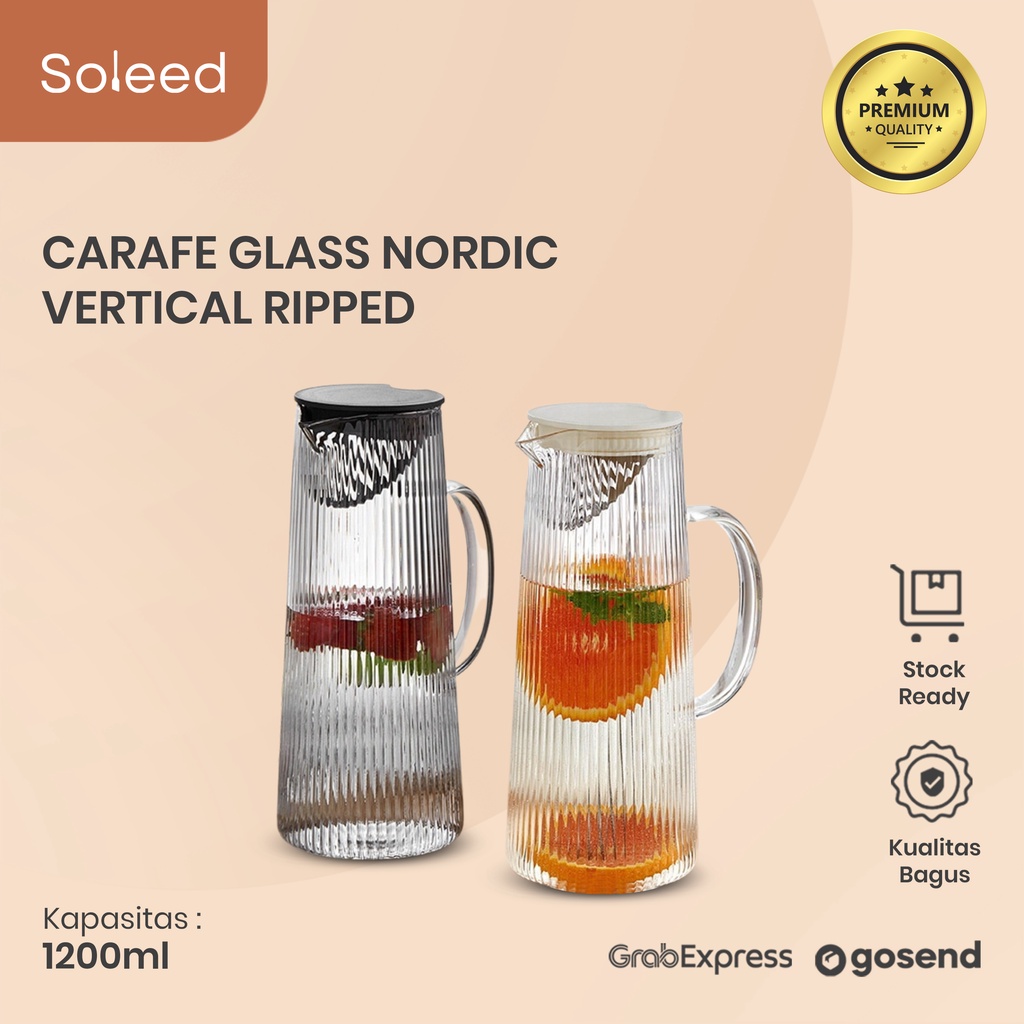 GELAS PITCHER 1200 ML TEKO KACA CARAFE GLASS NORDIC VERTICAL RIPPED