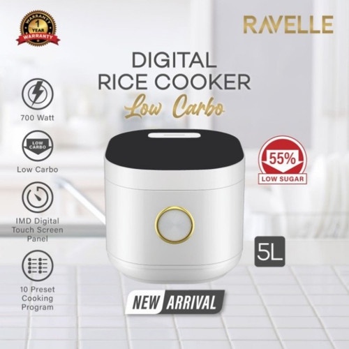 RAVELLE Rice Cooker Digital Low Carbo 5 Liter - Penanak Nasi Low Carbo Low Watt