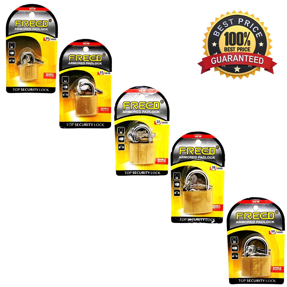 Gembok Besi Kuning Pres Leher Pendek 20-25-32-38 mm FREED Security Lock