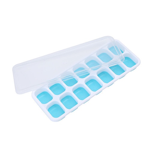 Cetakan Es Batu + Tutup 14 Kotak Ice Cube Tray Silikon Elastis