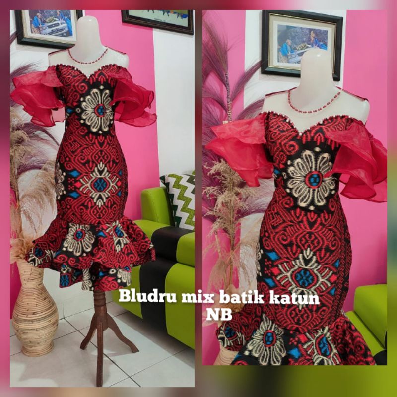 dres singer/baju penyanyi/baju pesta/dres batik kombinasi bludru