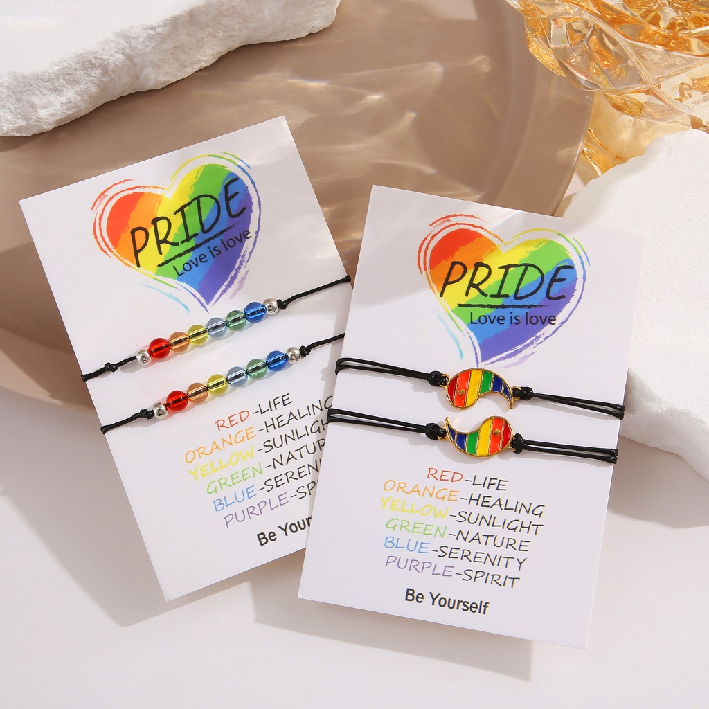 YEEZII 4pcs / set Gelang Manik-Manik Warna-Warni Pelangi Untuk Wanita