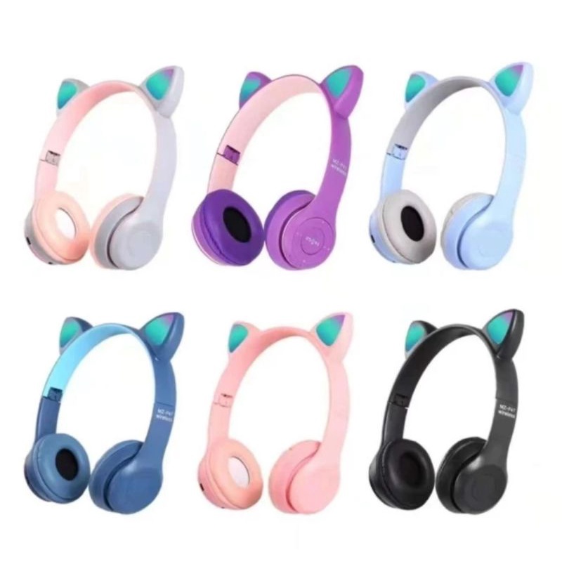 Headset bando bluetooth kucing atau standard Headphone wireless P47 MZ47 led stereo