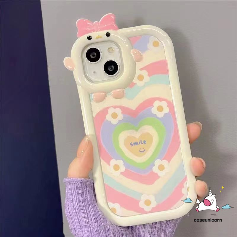 Ins Gradient Love Heart Dasiy Cover POCO M3 X3 NFC Pro Redmi Note9 8 11 11Pro+10 11s 10Pro Redmi 9 9A 10 9T 10A 10C A1+9C NFC Mi 11Lite Lembut 3D Bow Little Monster Lens Case Tempat Kotak Makan