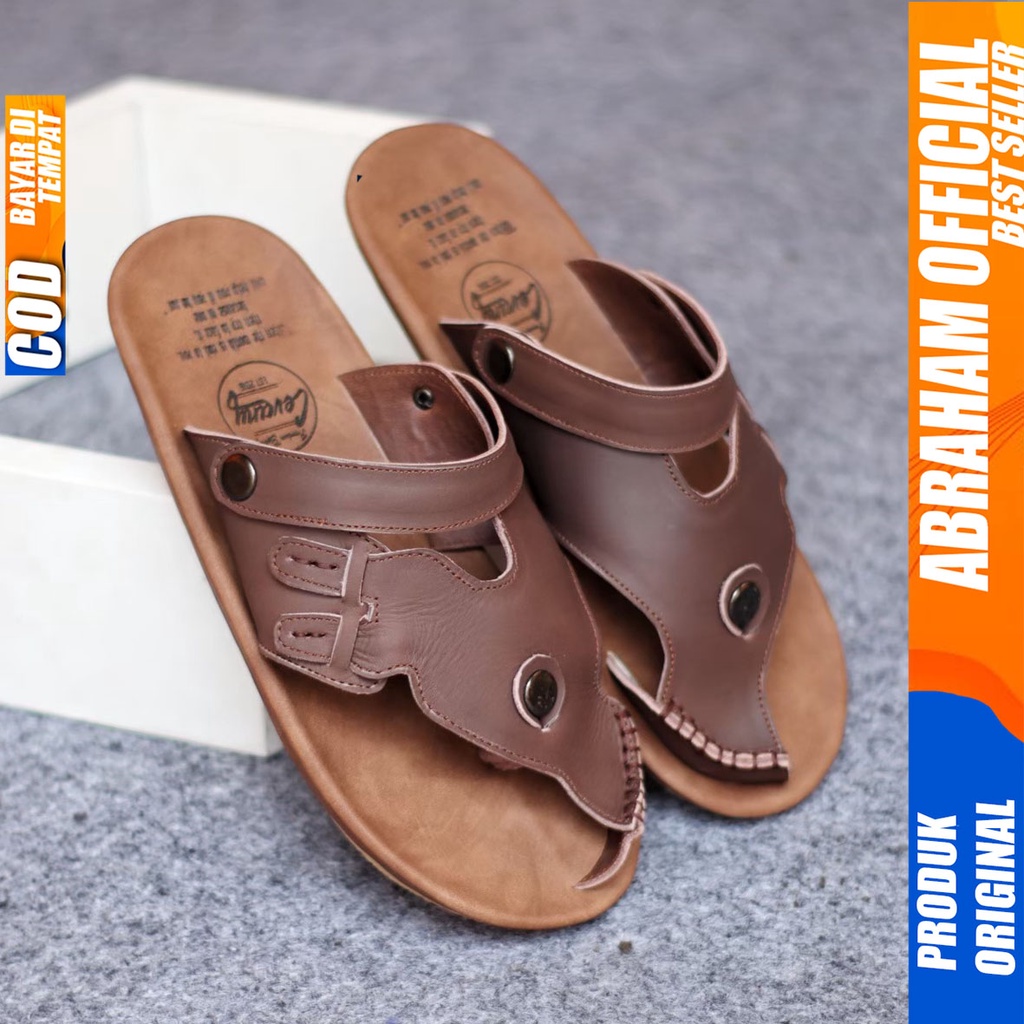 ABRHM LUCKY Sandal Slide Pria Sandal Selop Pria Kulit Asli Sandal Slop Cowok / Cowo Keren Kekinian