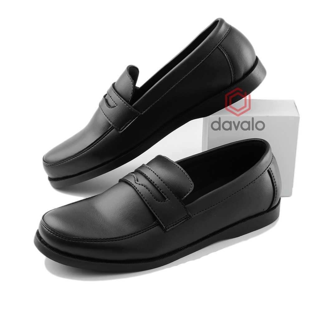 davalo Sepatu Loafers Pria Formal Kerja Kasual Loafer Hitam