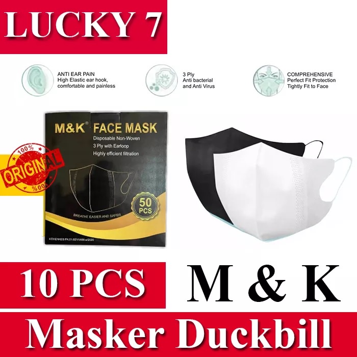 MASKER DUCKBILL BERGARIS ISI (10PCS ) PUTIH HITAM