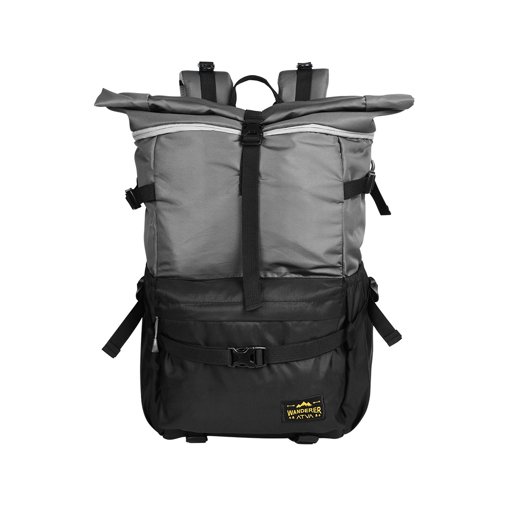 SAVANA GREY BLACK ORIGINAL x ATVA Tas Ransel Outdoor Casual Pria Wanita Daily Backpack Kuliah Kampus Sekolah Tas Punggung Laptop Ukuran Besar 14 15 16 Inch Traveling Carrier Bagpack Rolltop Adventure Daypack Premium Roll Top Travel Bag Keren Kekinian