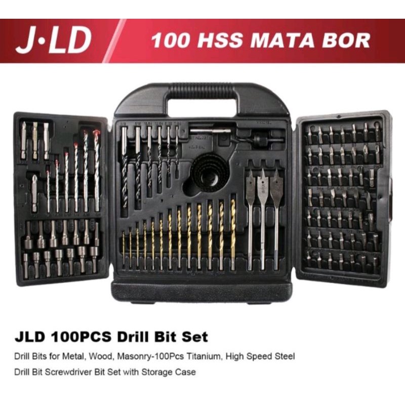 Mata Bor Set 100Pcs JLD / Mata Bor Kipas ,HSS,Holesaw,Kayu,Tembok,Besi