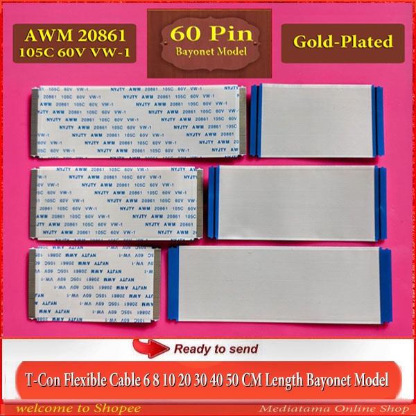 Kabel Flexible 60 Pin AWM 20706 20861 20941 105C 60V VW-1 Gold Plated TTL T-Con TV LCD LED DVD Bayon