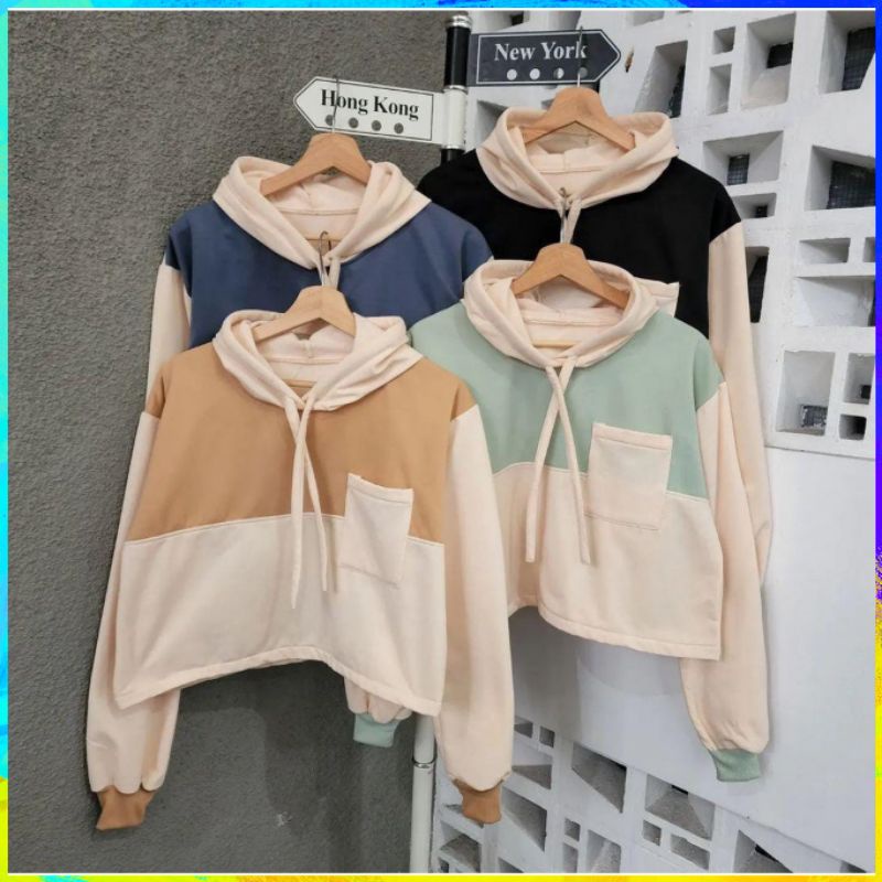[MURAH] Sweater Wanita Crop Oversize Pocky Crewneck Hoodie Pria & Wanita Sweater Oversized Atasan Wa
