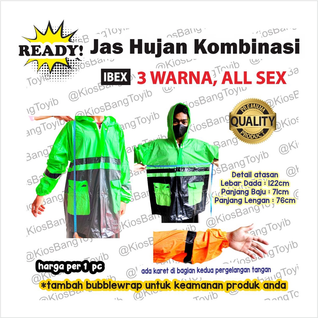 Setelan Jas Hujan Baju Jaket Celana Kombinasi Big Size 3 Warna |IBEX