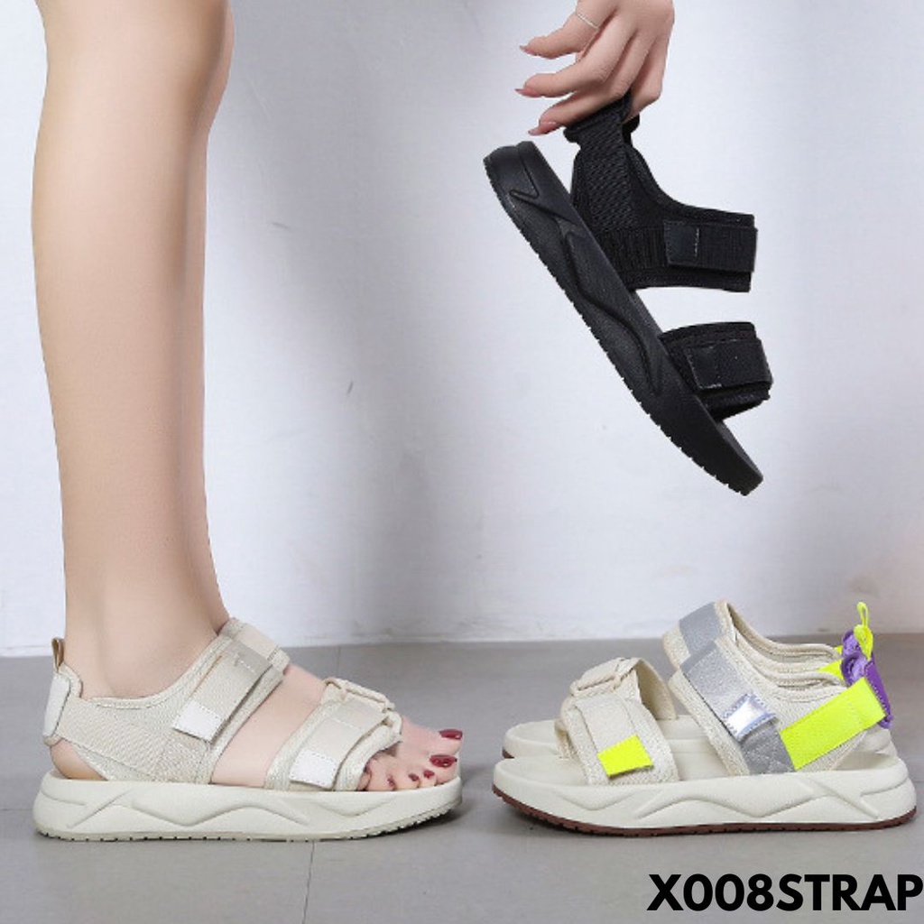 SANDAL WANITA STRAP VARIASI DAILY PERGI PUNCAK CAKEP BAHAN CANVAS COMBI RUBBER IMPORT 008STRAP