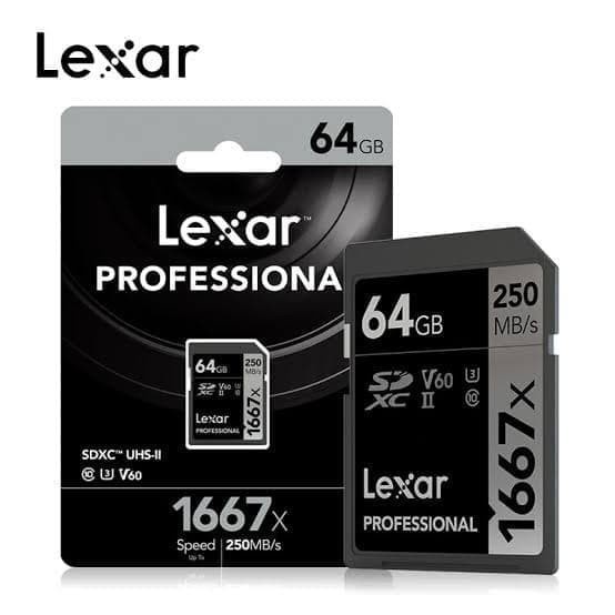 SD Card 64GB Lexar Professional SDXC 64GB V60 UHS-II 1667X Up To 250MB/s