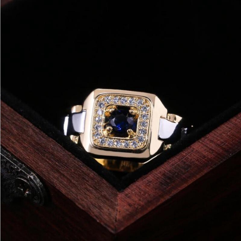 Cincin Sapphire Silver Gold Bahan Alloy Gaya Hip Hop Untuk Pria