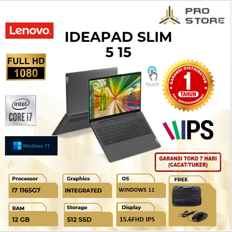 LAPTOP LENOVO IDEAPAD SLIM 5 15 TOUCH FHD IPS i7 1165G7 RAM 12GB 512GB SSD W11