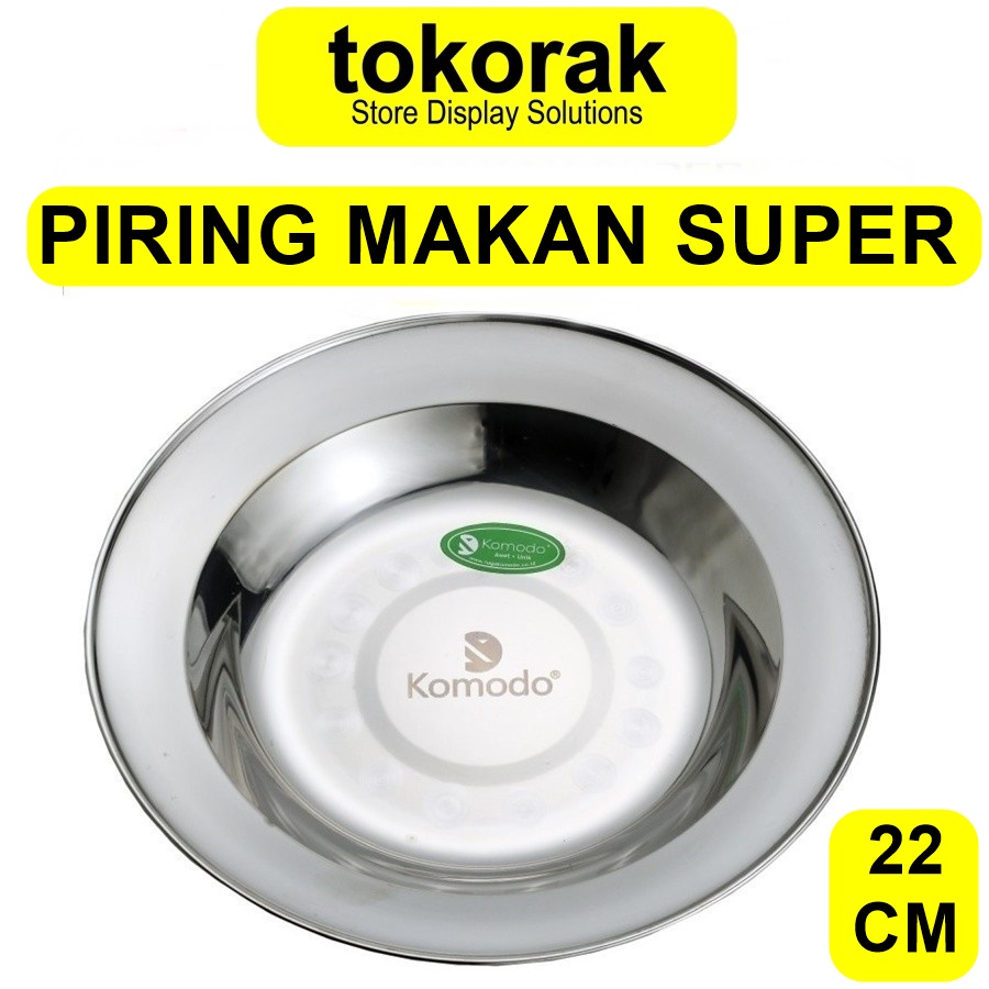 PIRING MAKAN STAINLESS STEEL SUPER TEBAL PREMIUM KOMODO UKURAN 22 CM