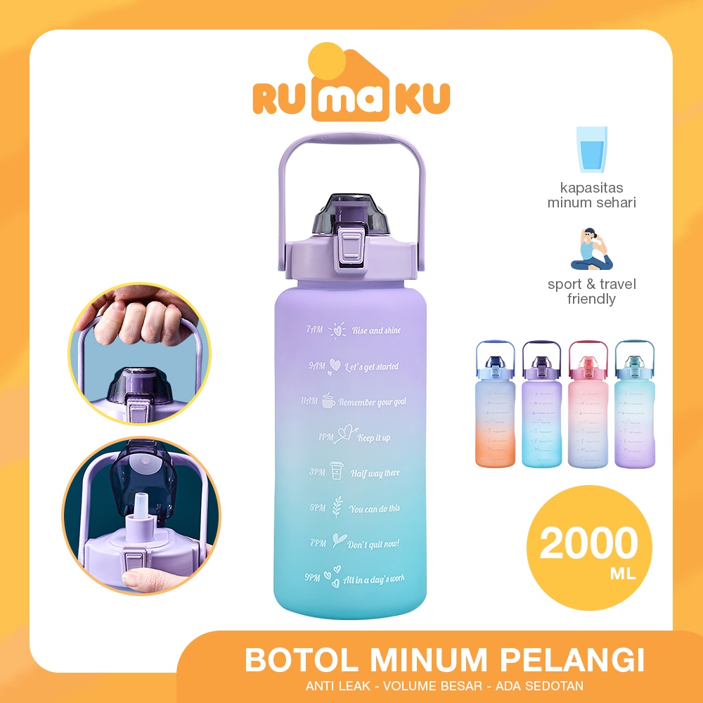 Rumaku Botol Minum Pelangi Gradasi 2 Liter Motivation Gratis Stiker 2000 mL Premium Quality
