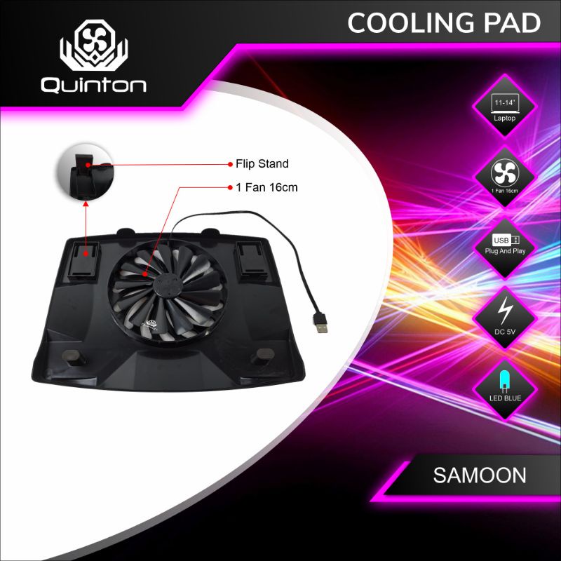 Quinton kipas laptop / cooling pad samoon 15&quot; high speed motor dengan 2 LED MERAH