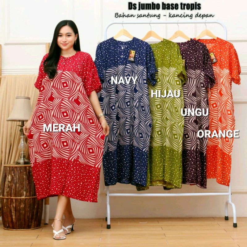 DASTER JUMBO XXL MOTIF TROPIS BUSUI KANCING BUMIL DRESS BAJU TIDUR