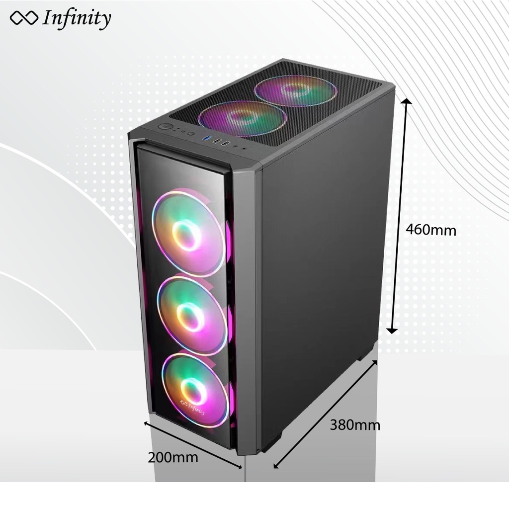 CASE INFINITY VESTA V3 + 4 FAN F121 | Tempered Glass Midle Tower Case